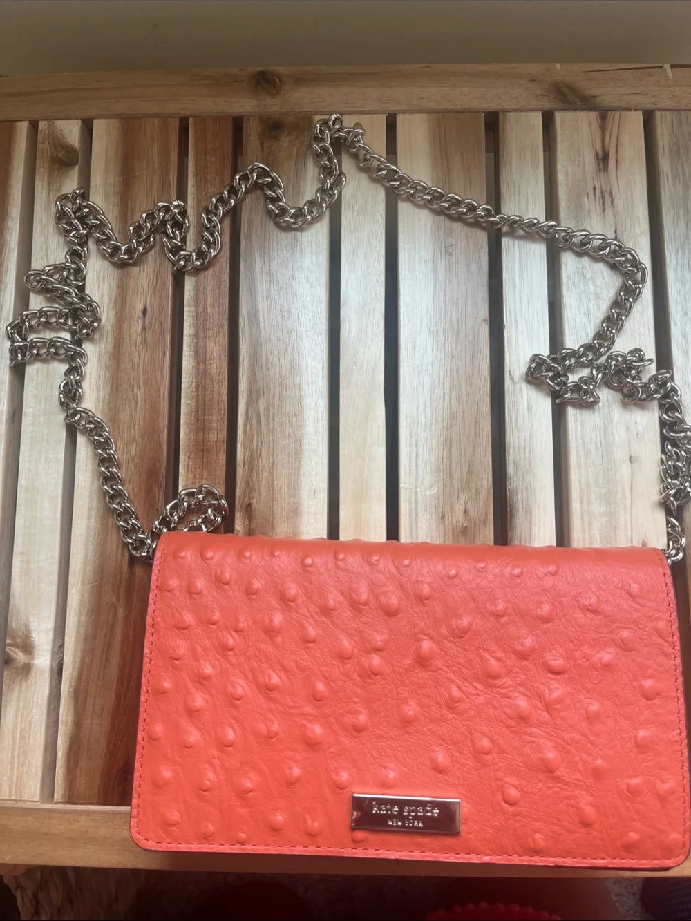 kate spade Vivid Orange Textured Chain Crossbody Bag